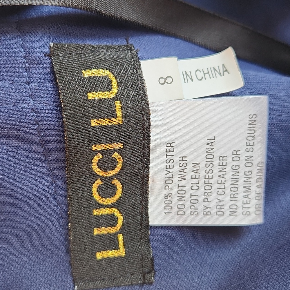 LUCCI LU, Sequins Textures Sweetheart Neckline,Elegant Navy Strapless Lace Dress - Picture 9 of 13